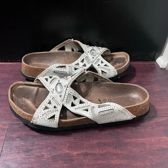 Birkenstock Betula White Leather Criss Cross Strap Slide Sandals Size EU 39 - Picture 5 of 9